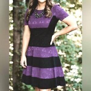 Badgley Mischka Belle Jacquard Colorblock striped dress Short Sleeve Purple 6